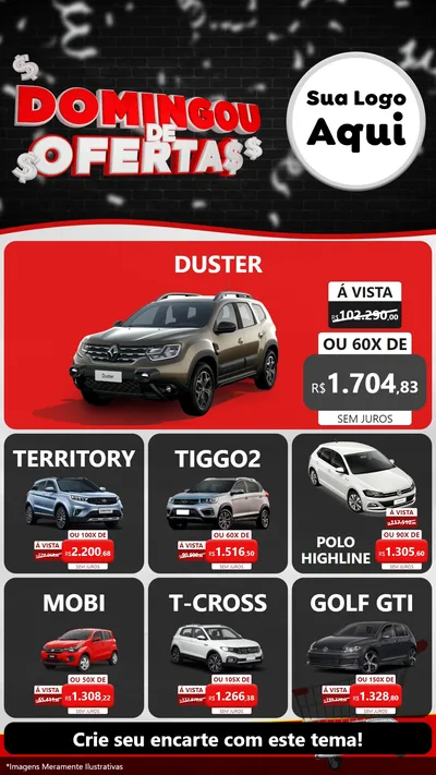 Modelo de Rede Social para Stories com o tema Domingou de Ofertas para Concessionaria de Carros