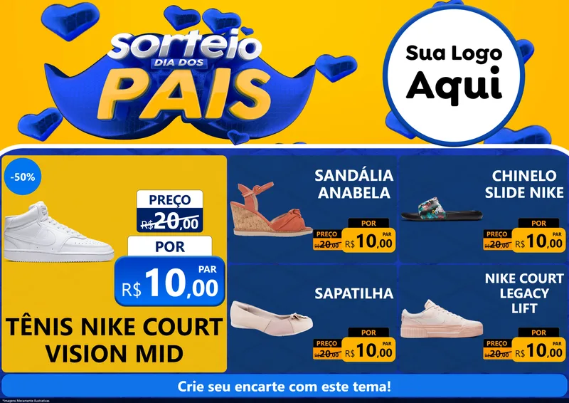 Modelo de Encarte para Encarte A4 Horizontal com o tema Sorteio Dia dos Pais para Calçados