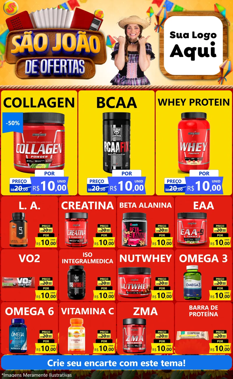Modelo de Encarte para Encarte Grande com o tema São João de Ofertas para Suplementos alimentares