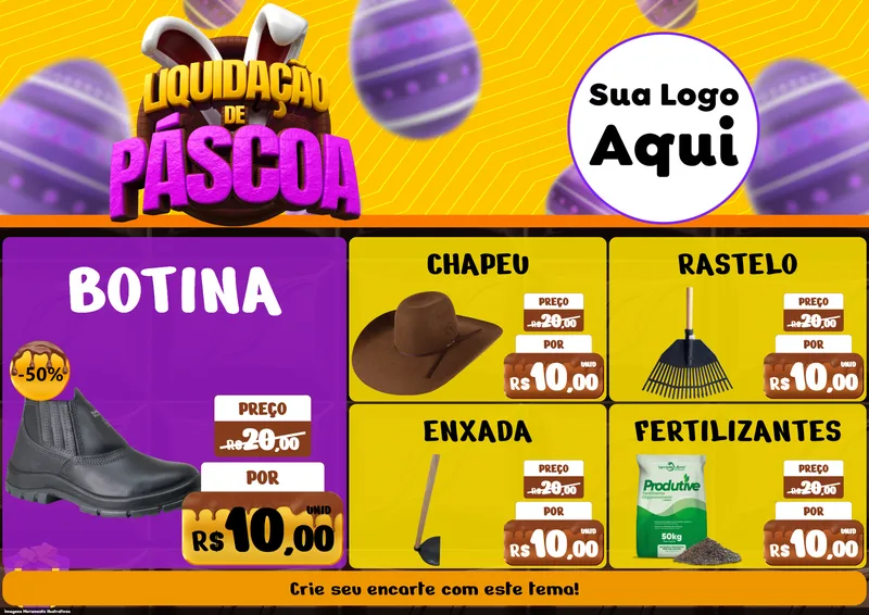 Modelo de Encarte para Encarte A4 Horizontal com o tema Liquidação de Páscoa para Agropecuária
