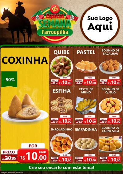 Modelo de Encarte para Encarte A4 Vertical com o tema Especial Semana Farroupilha para Salgadaria