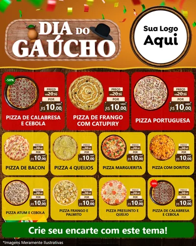 Modelo de Rede Social para Feed Instagram com o tema Dia do Gaúcho para Pizzaria