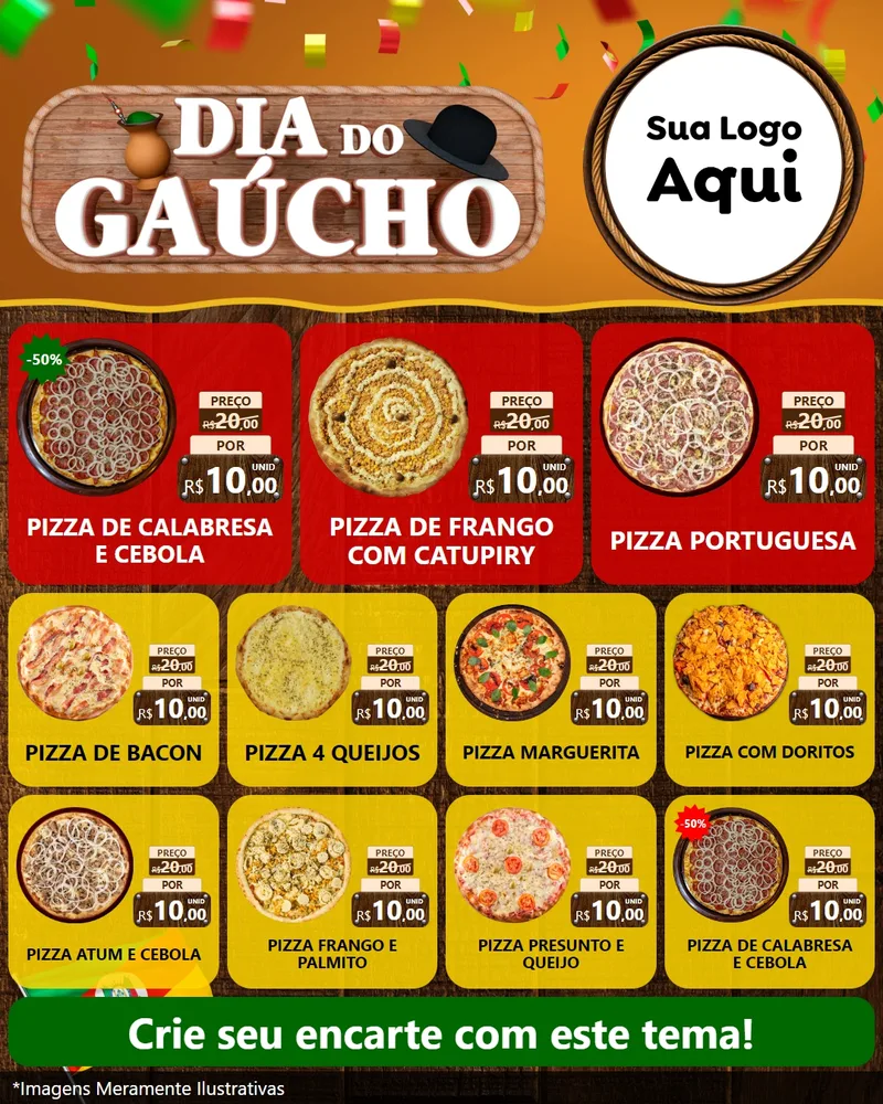Modelo de Rede Social para Feed Instagram com o tema Dia do Gaúcho para Pizzaria