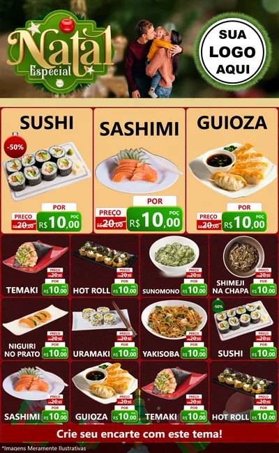 Modelo de Encarte para Encarte Grande com o tema Natal Especial para Comida japonesa