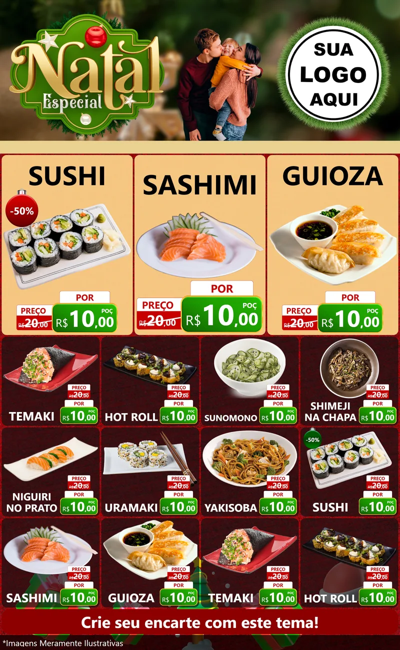 Modelo de Encarte para Encarte Grande com o tema Natal Especial para Comida japonesa