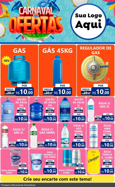 Modelo de Encarte para Encarte Grande com o tema Carnaval de Ofertas para Água e gás