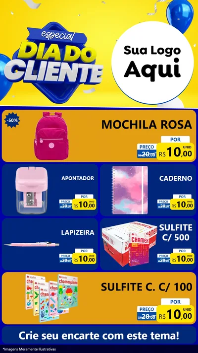 Modelo de TV para TV Vertical com o tema Especial Dia do Cliente para Papelaria