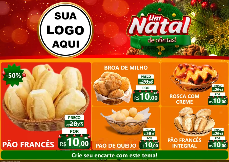 Modelo de Encarte para Encarte A4 Horizontal com o tema Um Natal de Ofertas para Padaria