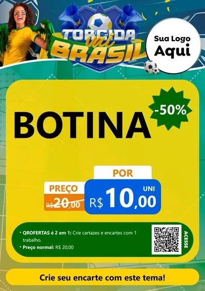 Modelo de Cartaz para Cartaz A4 Vertical com o tema Torcida Vai Brasil - Copa para Agropecuária