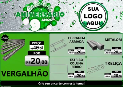 Modelo de Encarte para Encarte A4 Horizontal com o tema Promoção de Aniversário - 9 Anos para Ferragens