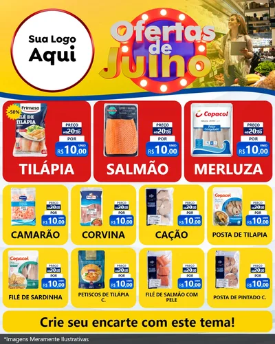 Modelo de Rede Social para Feed Instagram com o tema Ofertas de Julho para Peixaria