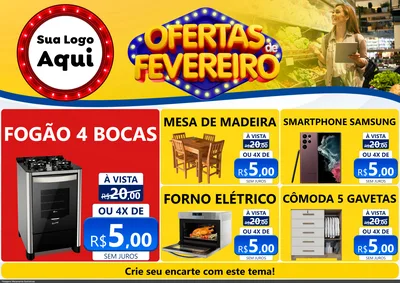 Modelo de Encarte para Encarte A4 Horizontal com o tema Ofertas de Fevereiro para Móveis e Eletro