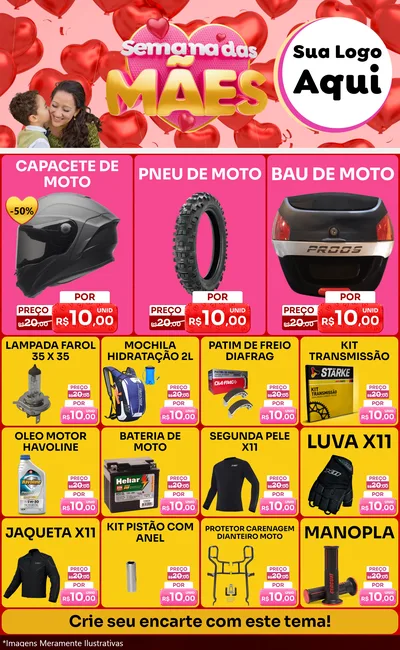 Modelo de Encarte para Encarte Grande com o tema Semana Das Mães para Moto peças