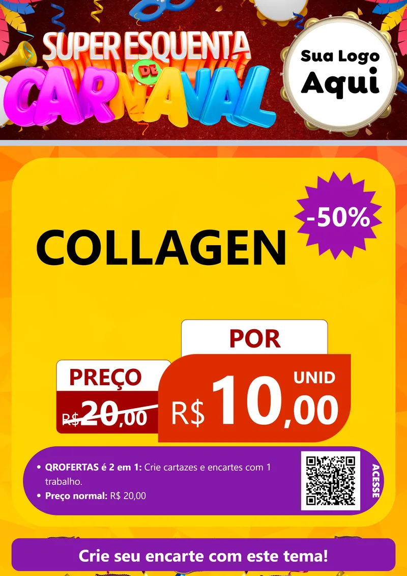 Modelo de Cartaz para Cartaz A4 Vertical com o tema Super Esquenta de Carnaval para Suplementos alimentares