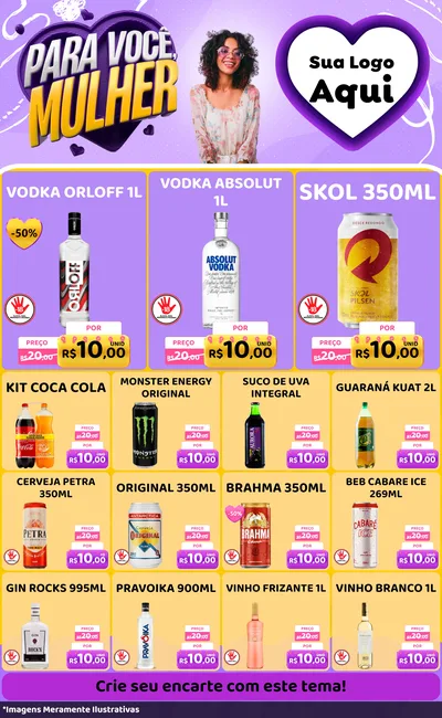 Modelo de Encarte para Encarte Grande com o tema Para Você, Mulher para Distribuidora de bebidas