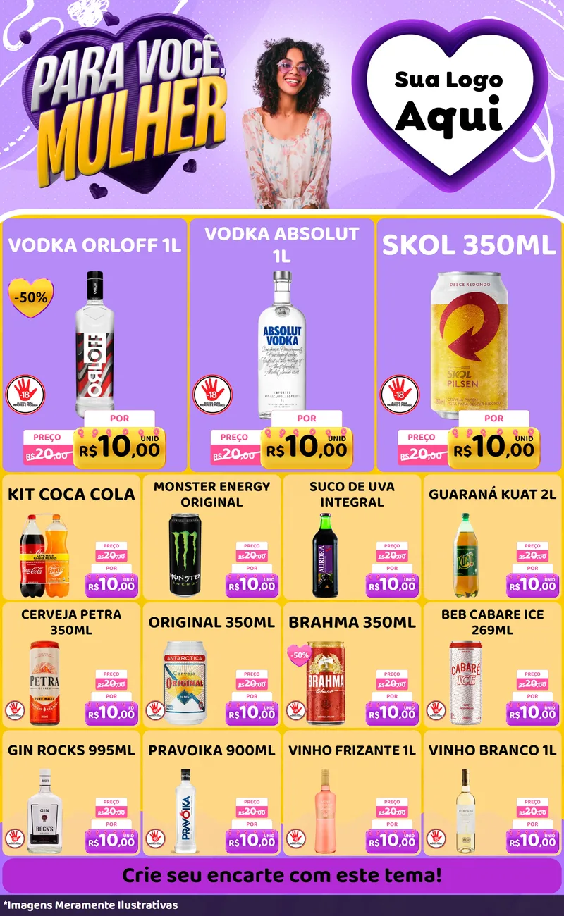 Modelo de Encarte para Encarte Grande com o tema Para Você, Mulher para Distribuidora de bebidas