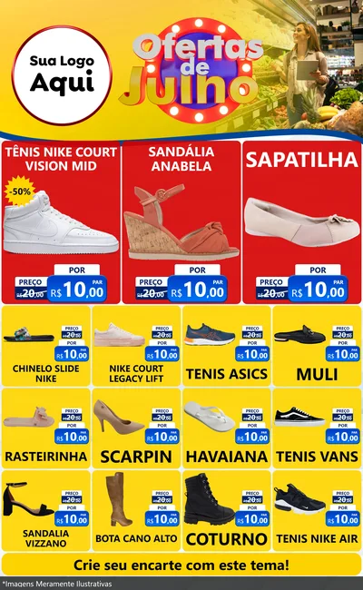 Modelo de Encarte para Encarte Grande com o tema Ofertas de Julho para Calçados