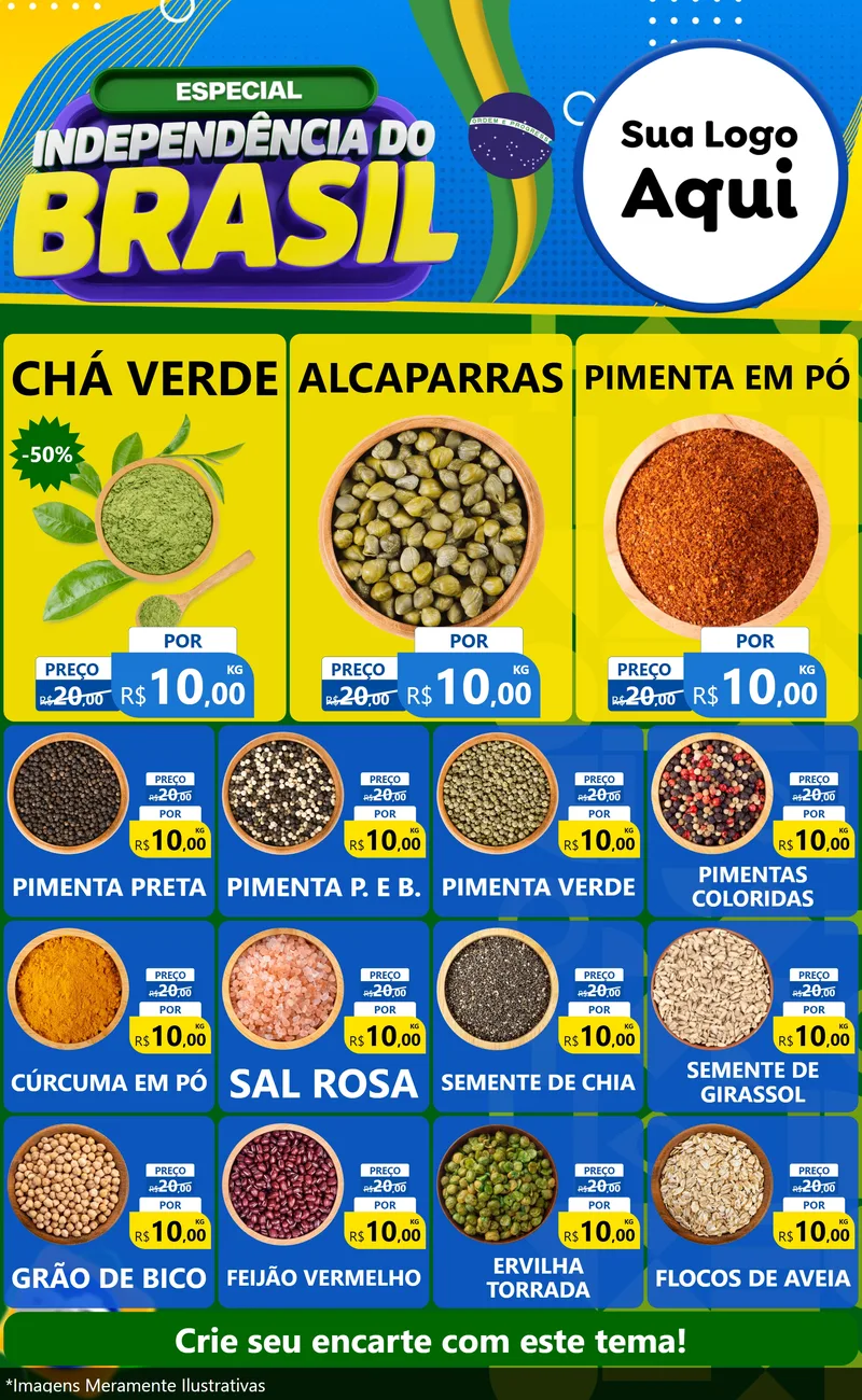 Modelo de Encarte para Encarte Grande com o tema Especial Independência do Brasil para Produtos Naturais