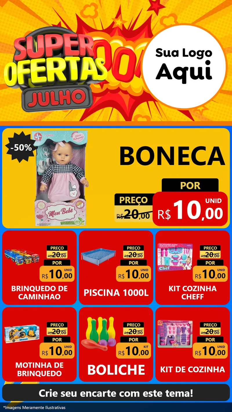 Modelo de Rede Social para Stories com o tema Super Ofertas Julho para Brinquedos
