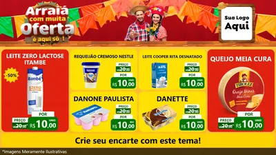 Modelo de TV para TV Horizontal com o tema Arraiá Com Muita Oferta - É Aqui Sô! para Frios e Laticínios