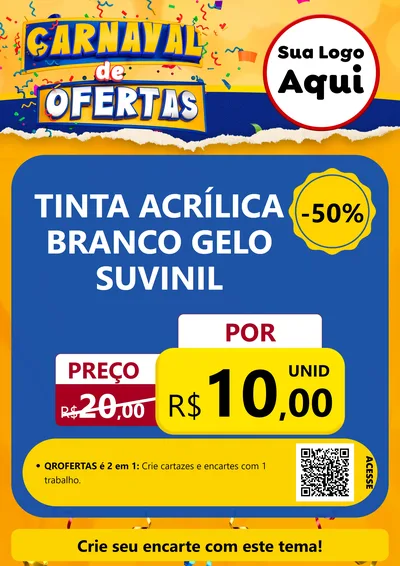 Modelo de Cartaz para Cartaz A4 Vertical com o tema Carnaval de Ofertas para Tintas e Ferramentas