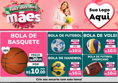 Modelo de Encarte para Encarte A4 Horizontal com o tema Feliz Dia das Mães para Artigos Esportivos