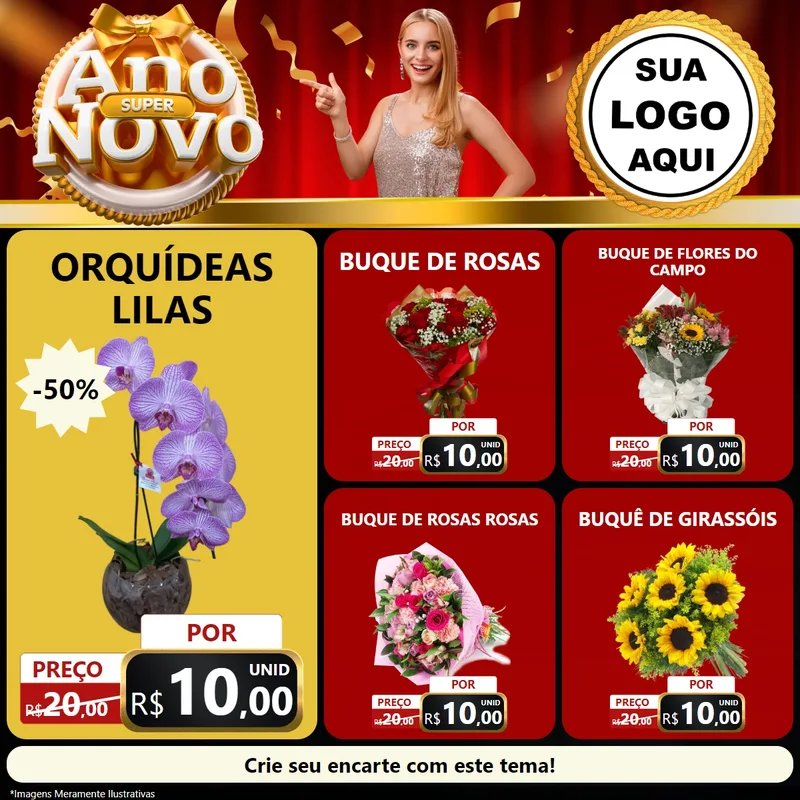 Modelo de Rede Social para Feed Facebook com o tema Super Ano Novo para Floricultura e jardim