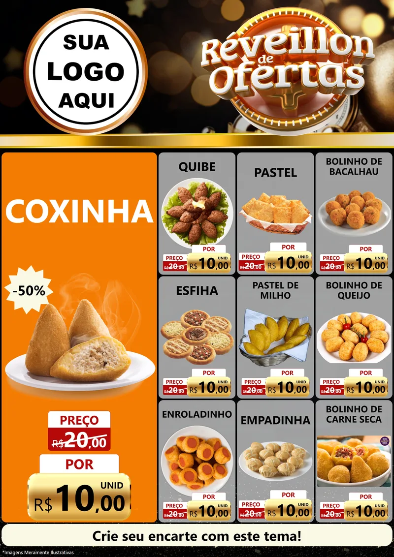Modelo de Encarte para Encarte A4 Vertical com o tema Réveillon de Ofertas para Salgadaria