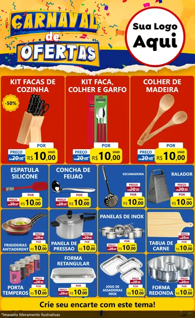 Modelo de Encarte para Encarte Grande com o tema Carnaval de Ofertas para Utilidades Domésticas