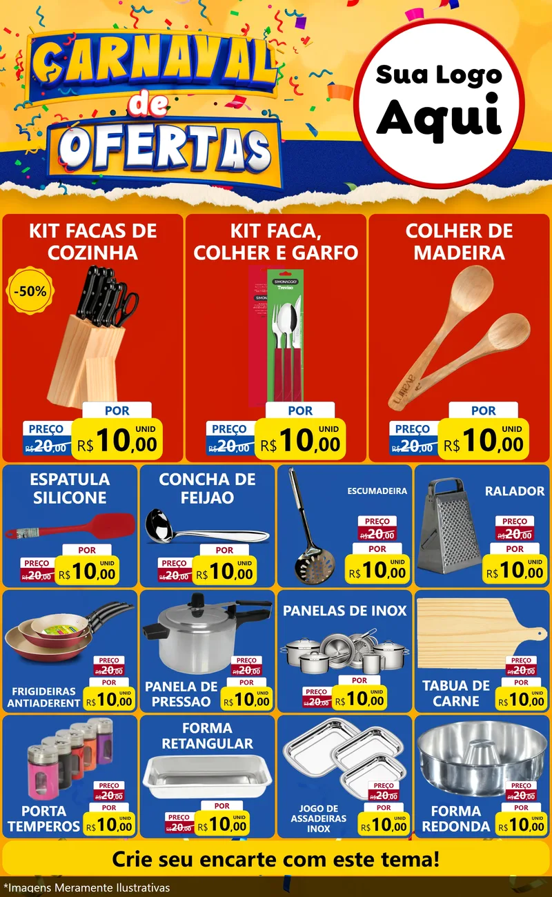 Modelo de Encarte para Encarte Grande com o tema Carnaval de Ofertas para Utilidades Domésticas
