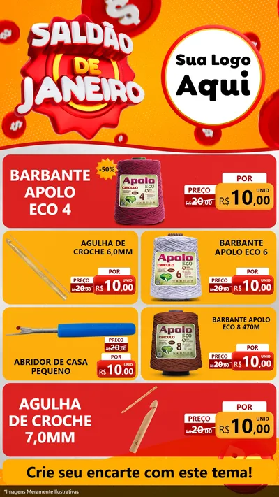 Modelo de TV para TV Vertical com o tema Saldão de Janeiro para Armarinho e Aviamentos