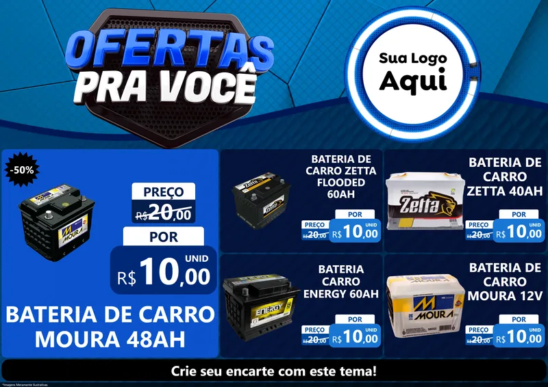 Modelo de Encarte para Encarte A4 Horizontal com o tema Ofertas Para Você - Auto e Motopeças para Baterias Elétricas