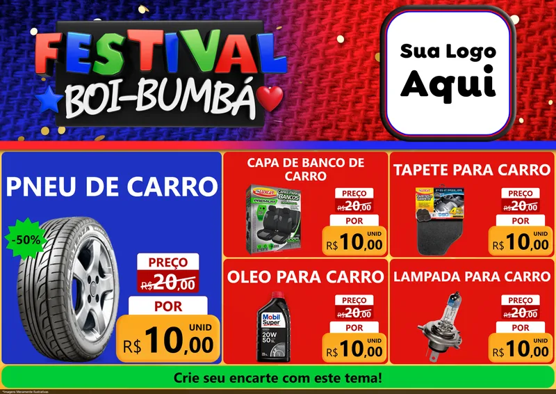 Modelo de Encarte para Encarte A4 Horizontal com o tema Festival Boi-Bumbá para Auto peças