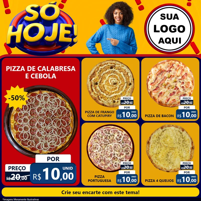 Modelo de Rede Social para Feed Facebook com o tema Só Hoje! para Pizzaria