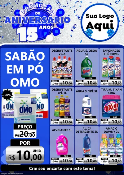 Modelo de Encarte para Encarte A4 Vertical com o tema Promoção de Aniversário - 15 Anos para Produtos de Limpeza
