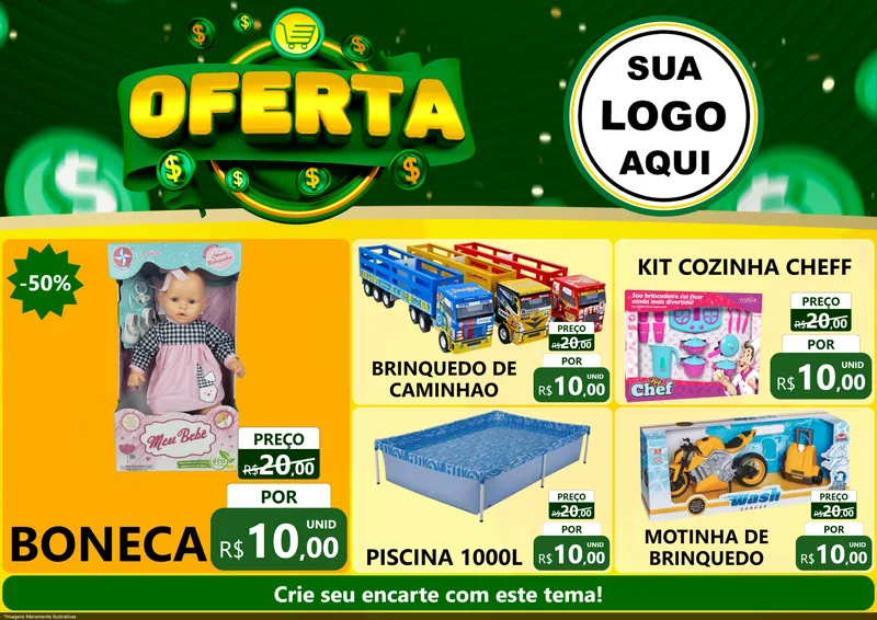 Modelo de Encarte para Encarte A4 Horizontal com o tema Oferta para Brinquedos