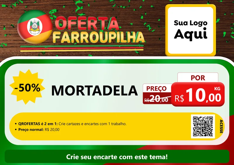 Modelo de Cartaz para Cartaz A4 Horizontal com o tema Oferta Farroupilha para Frios e Laticínios