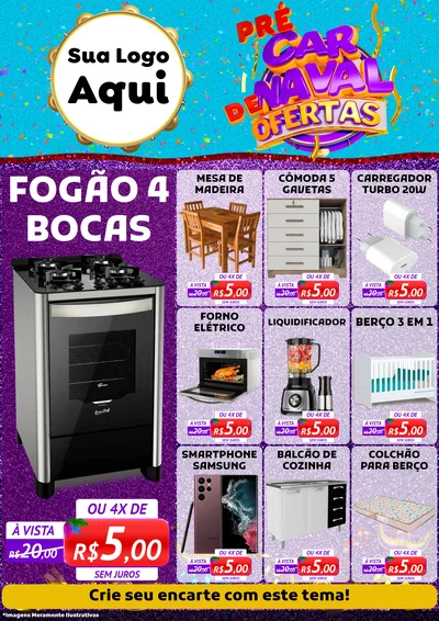 Modelo de Encarte para Encarte A4 Vertical com o tema Pré Carnaval de Ofertas para Móveis e Eletro