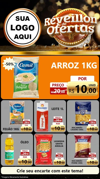 Modelo de Rede Social para Stories com o tema Réveillon de Ofertas para Supermercado