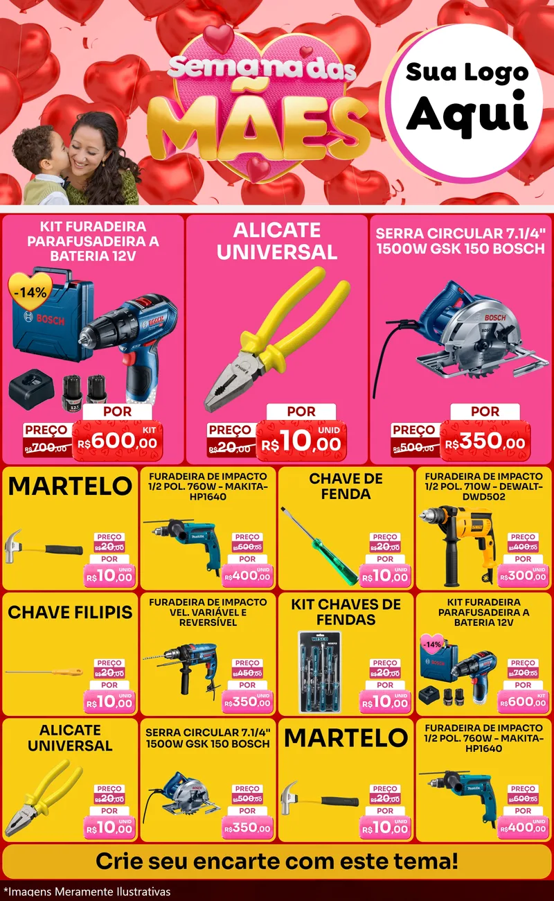 Modelo de Encarte para Encarte Grande com o tema Semana Das Mães para Maquinas e Ferramentas