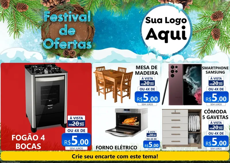 Modelo de Encarte para Encarte A4 Horizontal com o tema Festival de Ofertas - Inverno para Móveis e Eletro