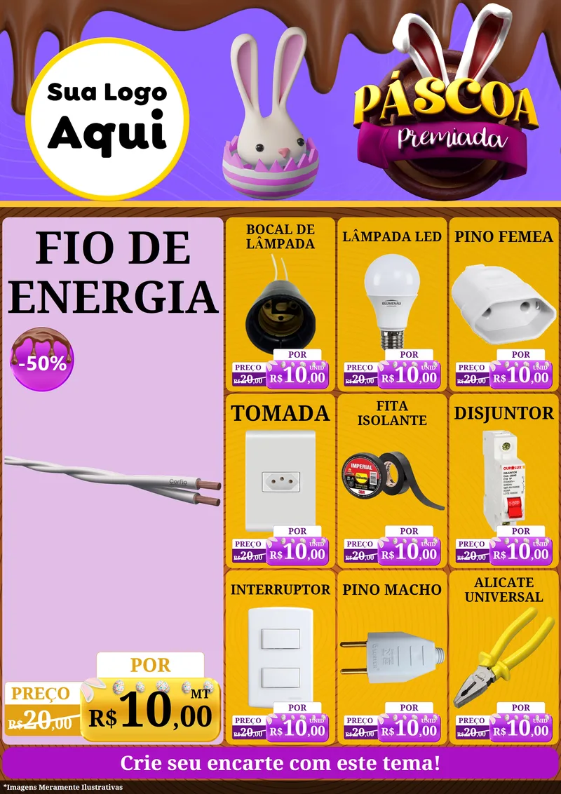 Modelo de Encarte para Encarte A4 Vertical com o tema Páscoa Premiada para Materiais Elétricos