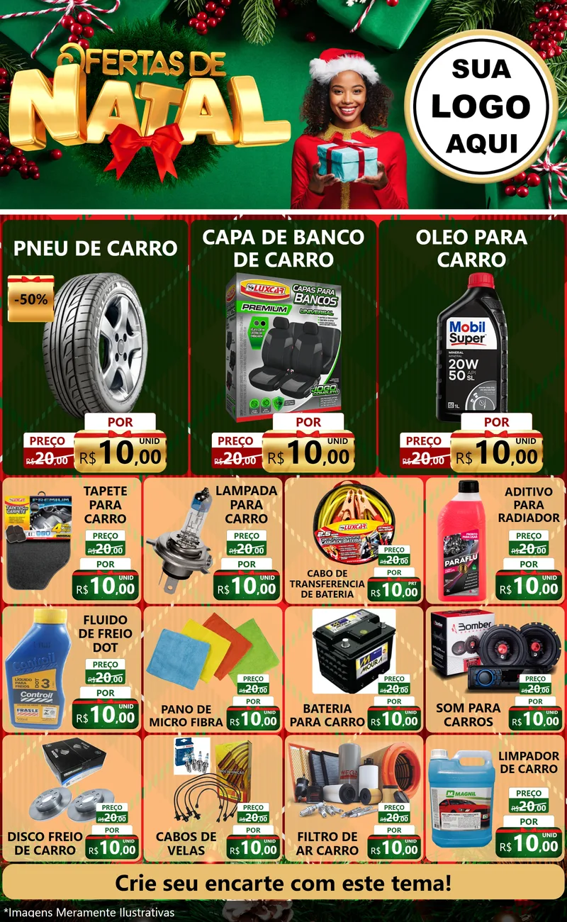 Modelo de Encarte para Encarte Grande com o tema Ofertas de Natal para Auto peças