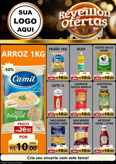 Modelo de Encarte para Encarte A4 Vertical com o tema Réveillon de Ofertas para Supermercado