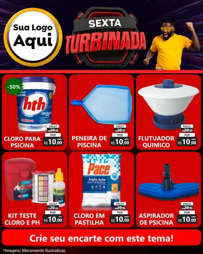 Modelo de Rede Social para Feed Instagram com o tema Sexta Turbinada para Produtos para Piscina