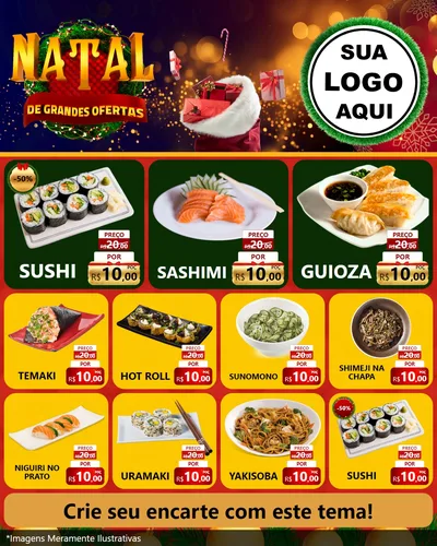 Modelo de Rede Social para Feed Instagram com o tema Natal de Grandes Ofertas para Comida japonesa