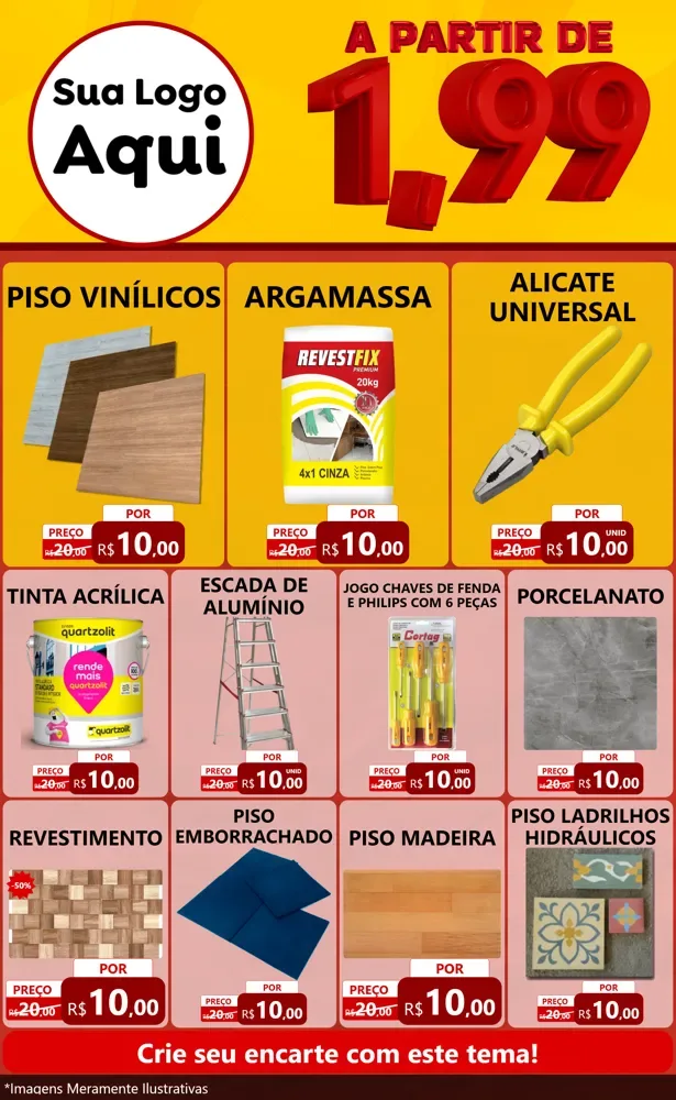 Modelo de Encarte para Encarte Grande com o tema A Partir de Um e Noventa e Nove - 1,99 para Material para Construção