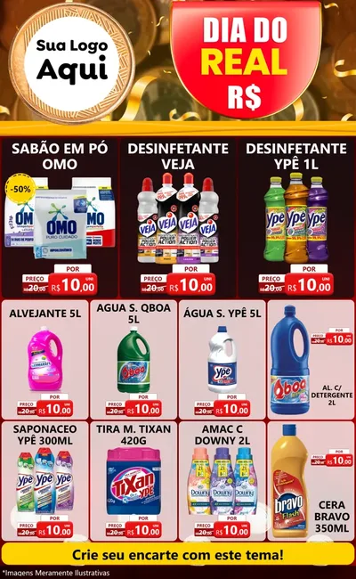 Modelo de Encarte para Encarte Grande com o tema Dia do Real para Produtos de Limpeza