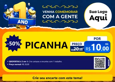 Modelo de Cartaz para Cartaz A4 Horizontal com o tema Um Ano de Aniversário para Açougue