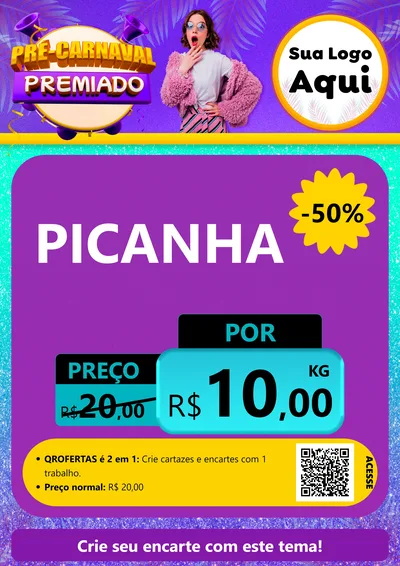 Modelo de Cartaz para Cartaz A4 Vertical com o tema Pré-Carnaval Premiado para Açougue